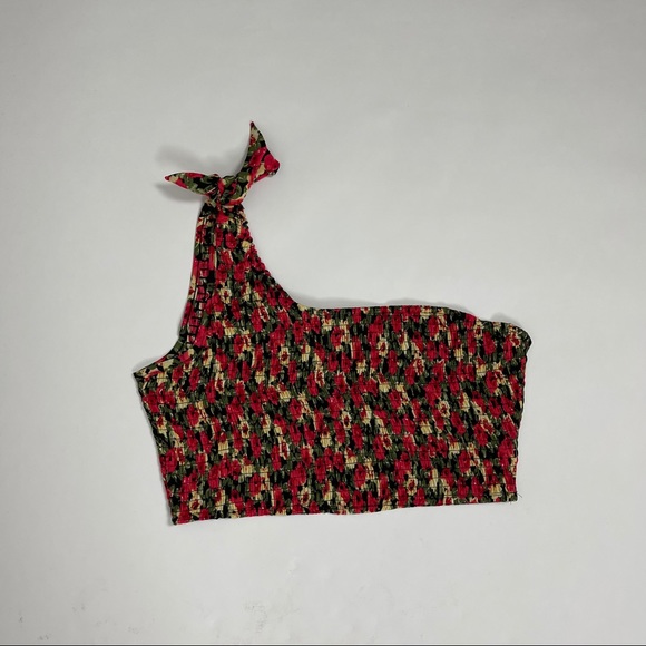 SHEIN Floral Print Smocked Shirred One Shoulder Multicolor Crop Top Size XL - Picture 2 of 4